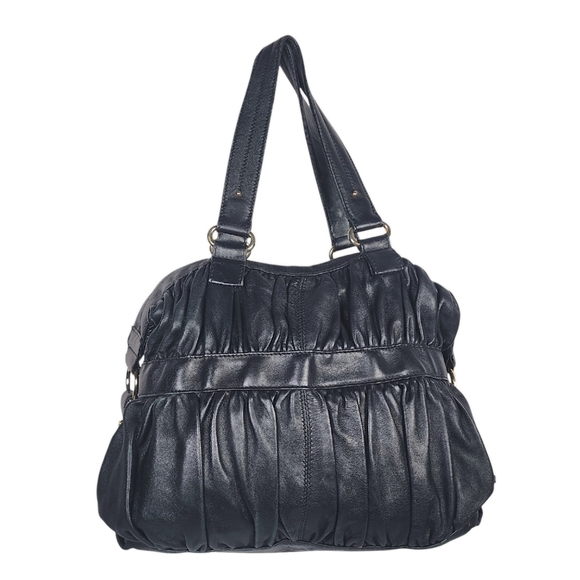 Paola Masi Black Leather Hobo Shoulder Bag Full Zipper Closure Kisslock Pocket - Picture 5 of 10